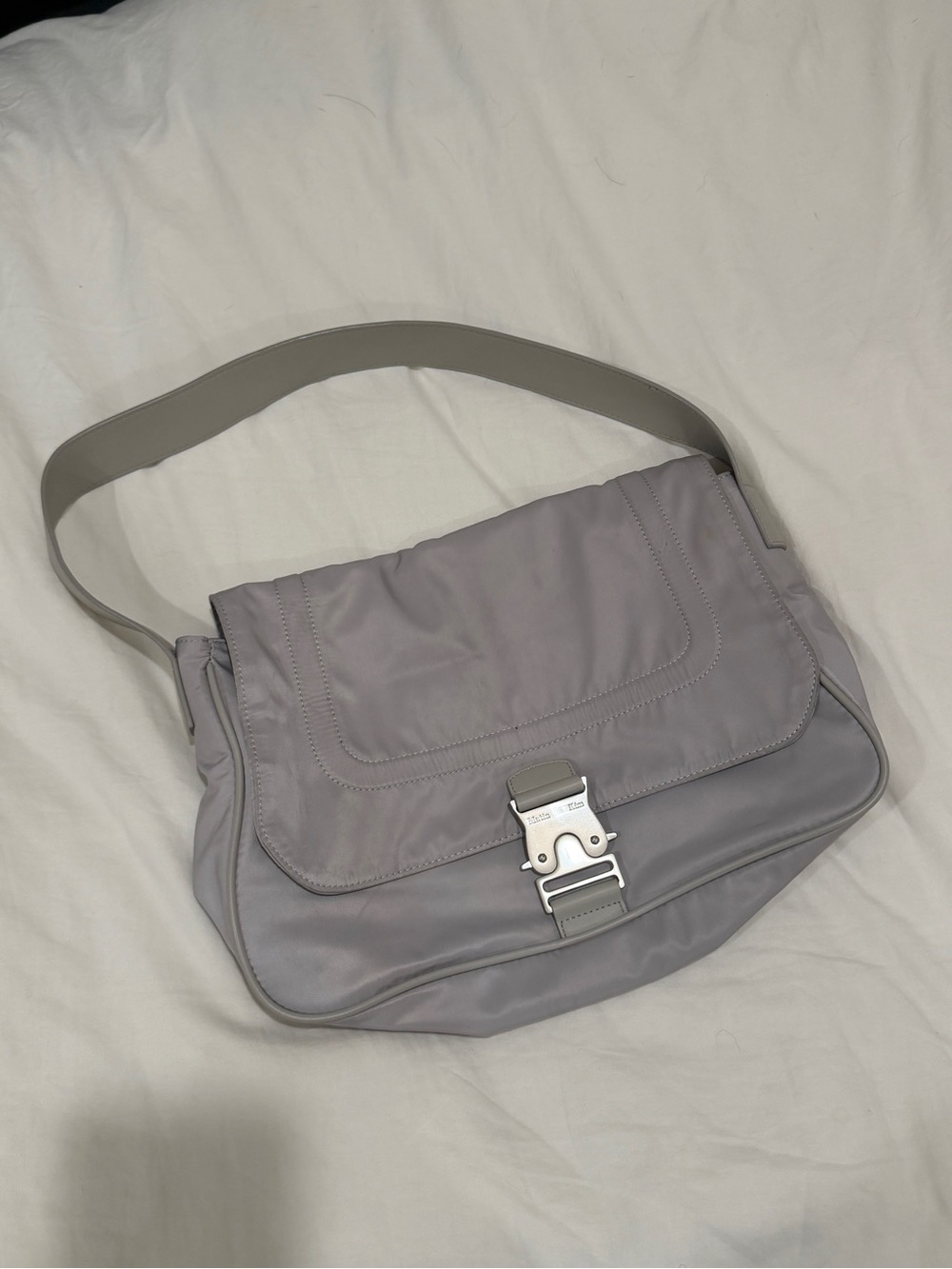 Matin Kim Gray Nylon Shoulder Bag with Silver Buckle